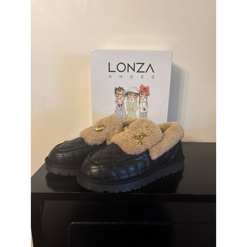 LONZA Black and Tan Quilted Sherpa Loafers - Picture 3 of 10